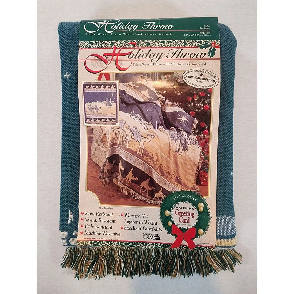 Vintage American Weavers Holiday Throw Bethlehem Nativity 50x60 1996 Christian